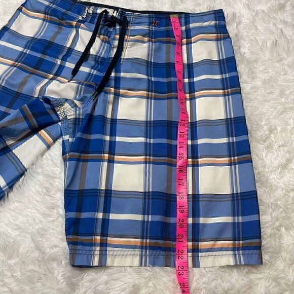 Hurley Swim Trunks Shorts Mens Size 36 Blue Plaid Surf Summer Pocket - Picture 7 of 10